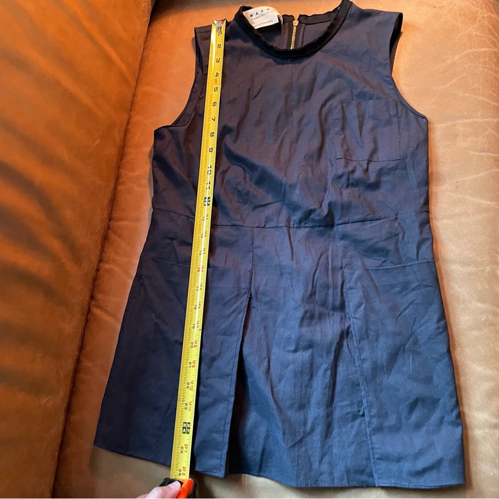 Marni cotton smock top w pockets navy blue summer w black trim collar - Picture 3 of 7